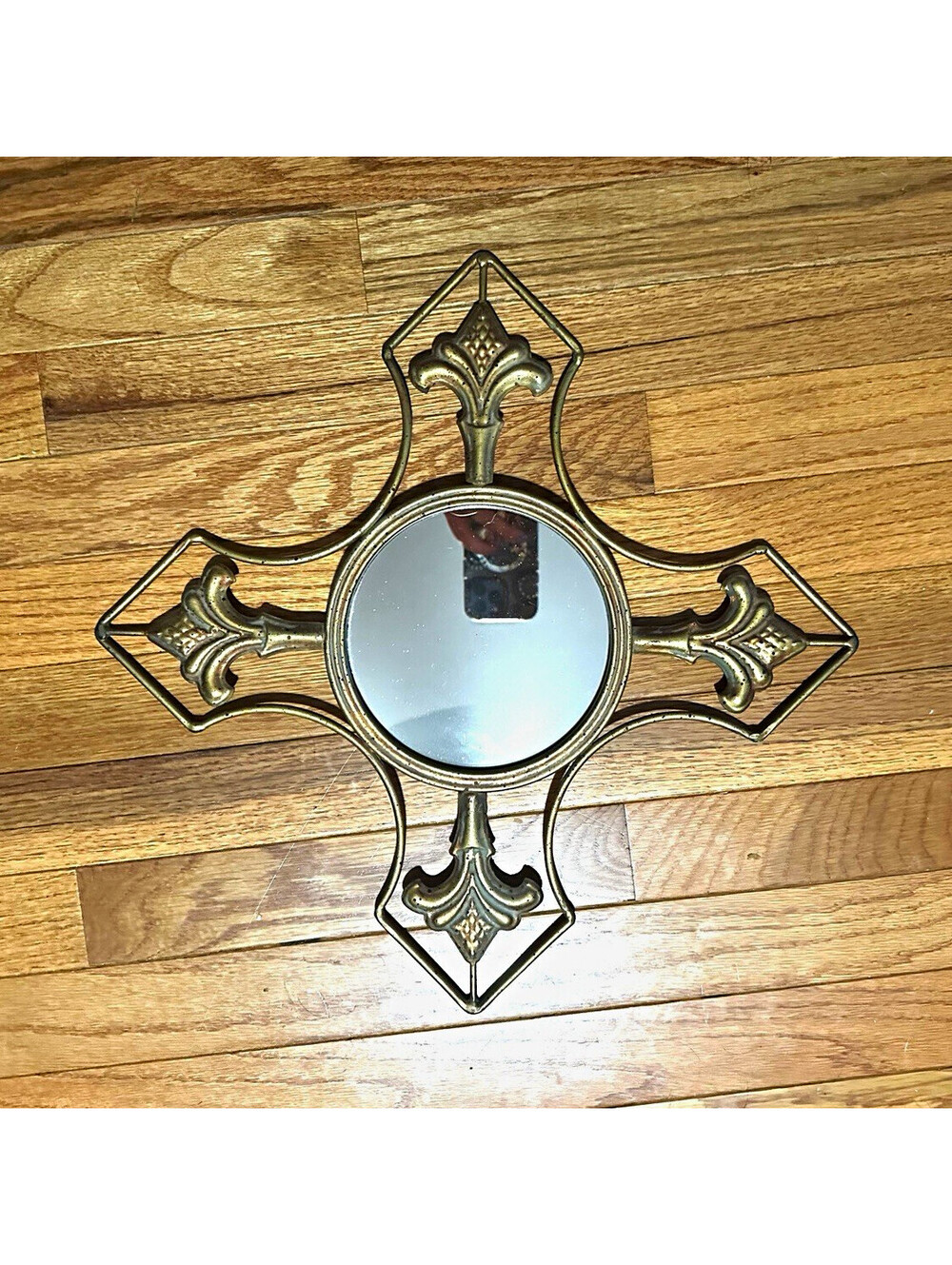 Gold Cross-Shaped Framed Wall Mirror Religious Decor 12 in H